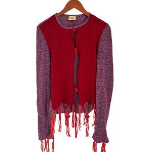 Vintage Red & Purple Knit Cardigan Fairy Lace Whimsical Bohemian Sheer